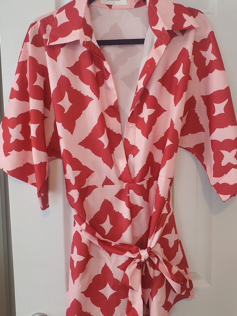 Commense Pink with Red Print Romper